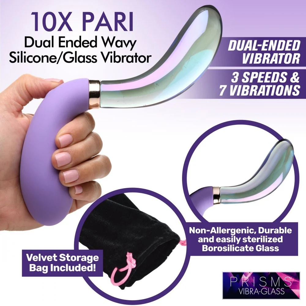 10X Pari Dual Ended Wavy Silicone and Glass Vibrator - Image 3
