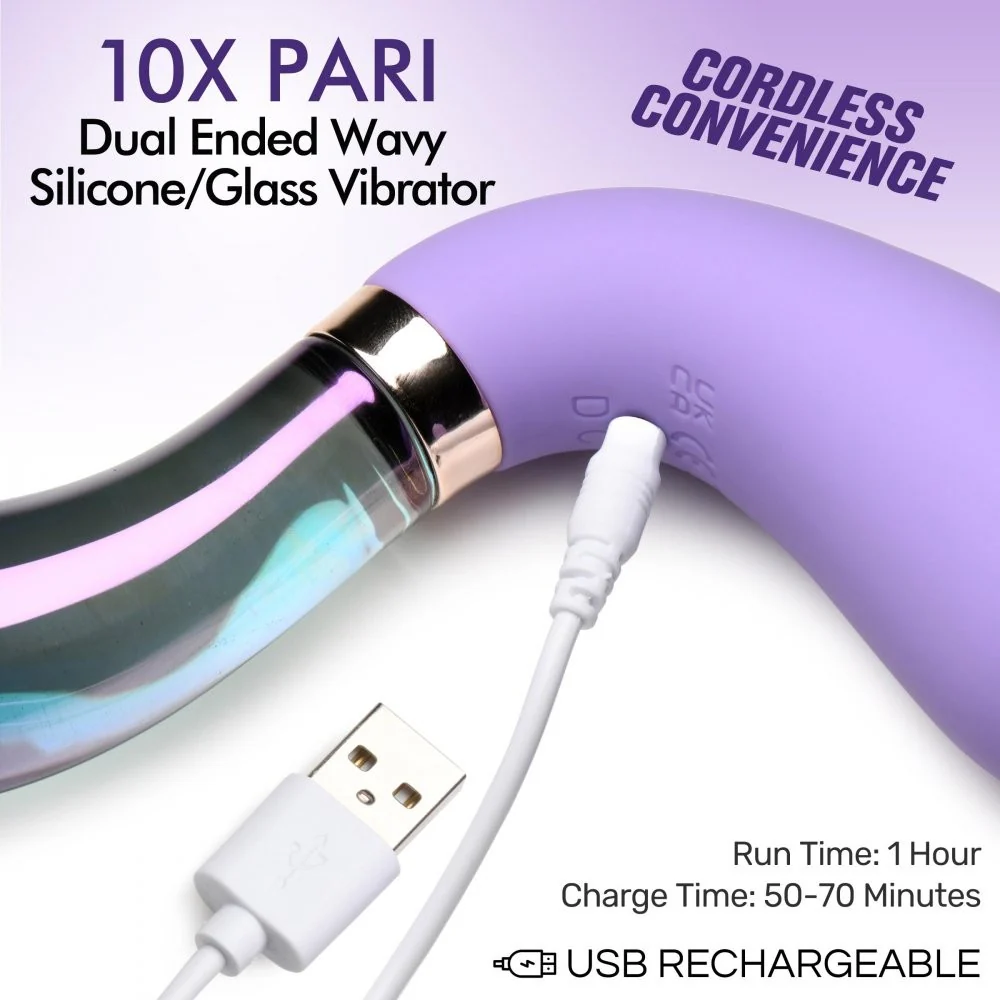 10X Pari Dual Ended Wavy Silicone and Glass Vibrator - Image 6