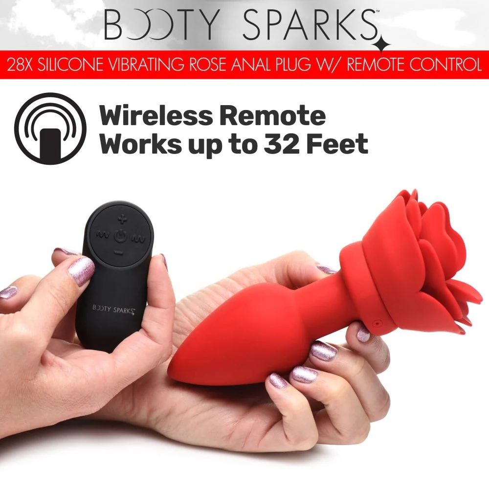 28X Silicone Vibrating Rose Anal Plug with Remote - Image 3
