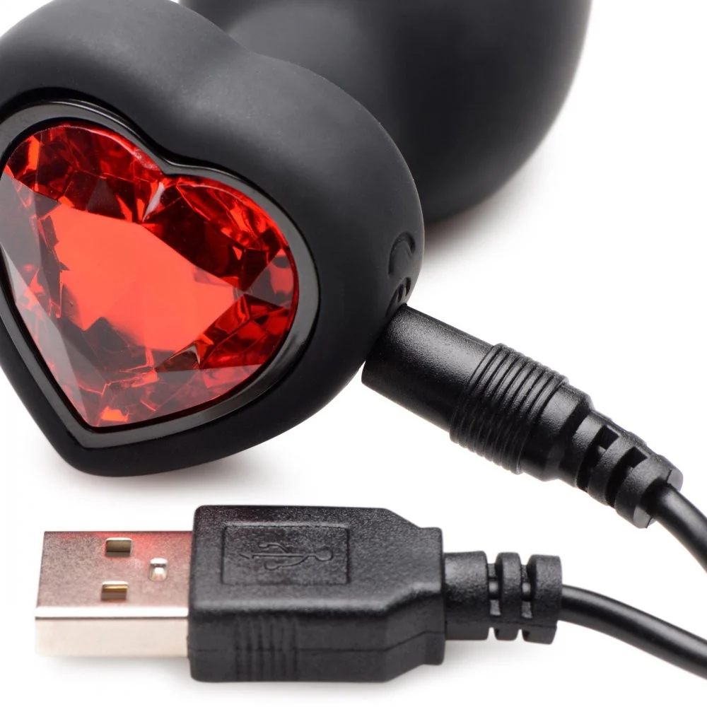 28X Vibrating Silicone Red Heart Anal Plug - Image 4