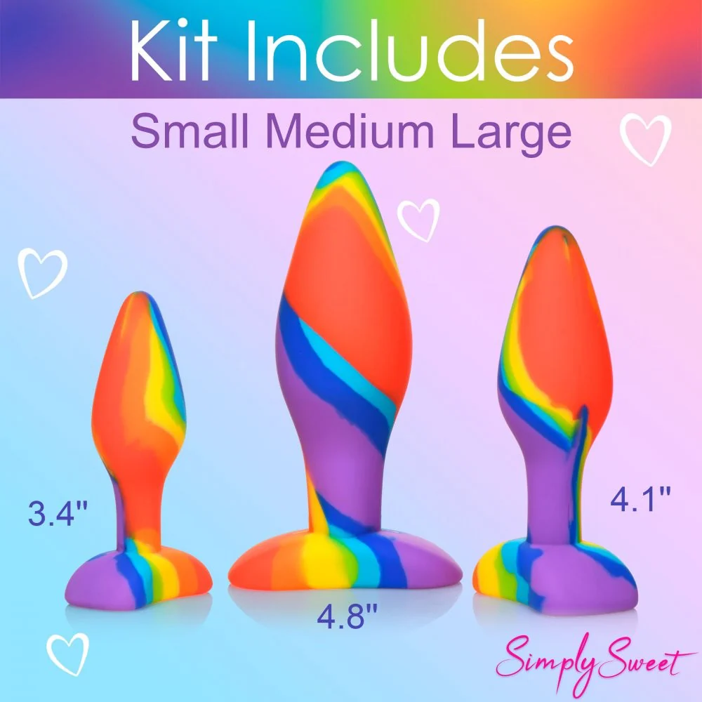 3pc Rainbow Silicone Butt Plug Set - Image 3
