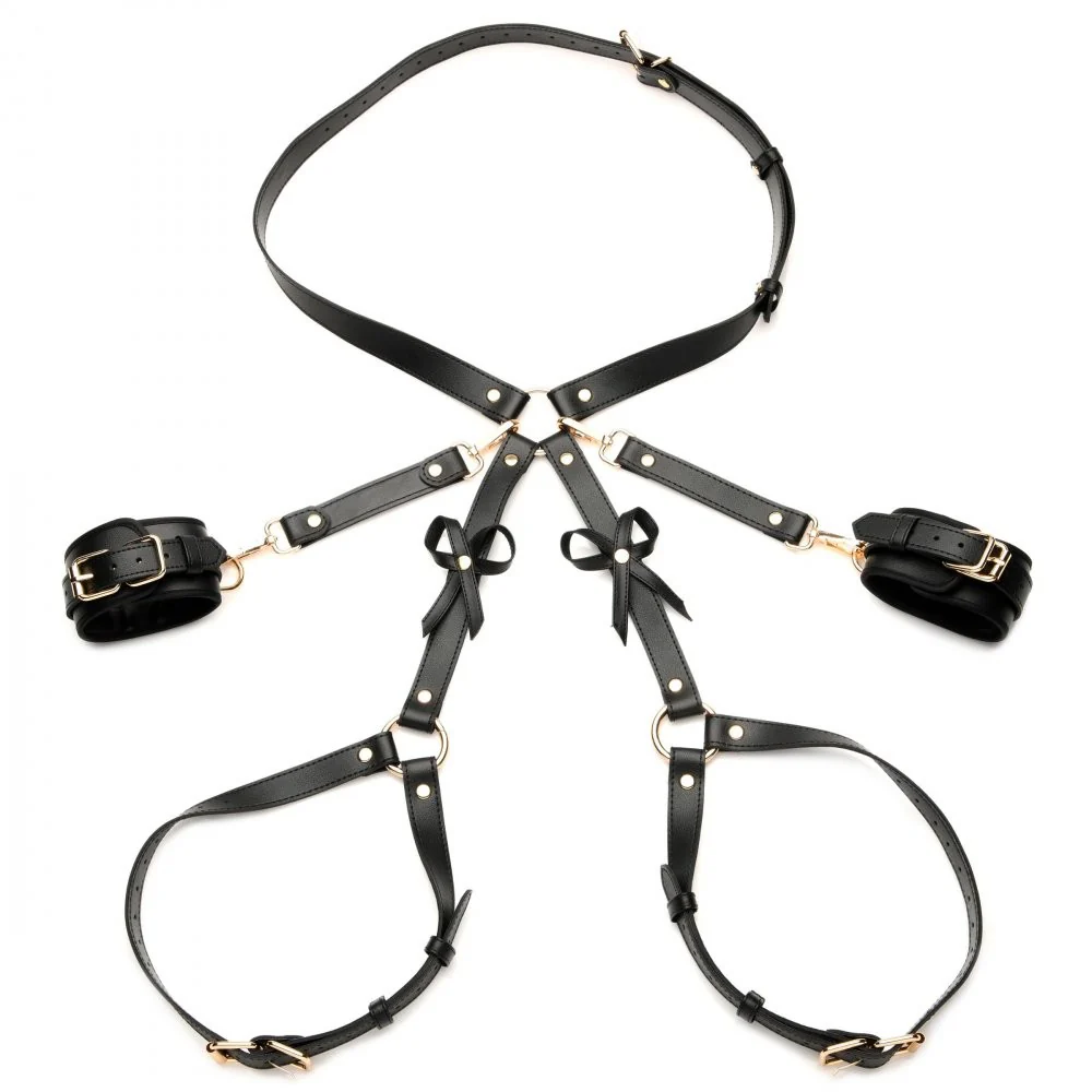 Black Bondage Thigh Harness with Bows - Image 9