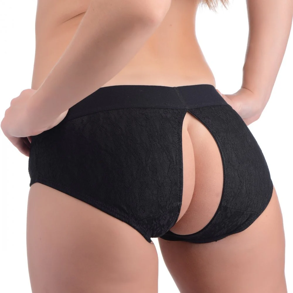 Black Lace Envy Lace Crotchless Panty Harness - Image 2