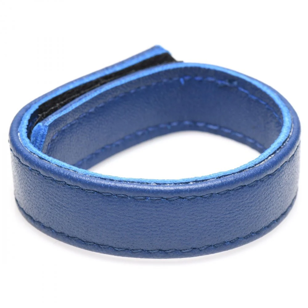 Blue Leather Cock Ring with Velcro - Image 2