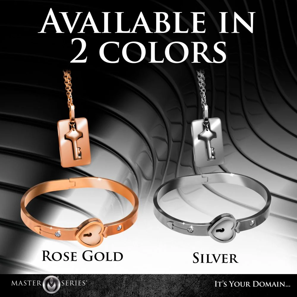 Grey Cuffed Locking Bracelet and Key Necklace - Image 7