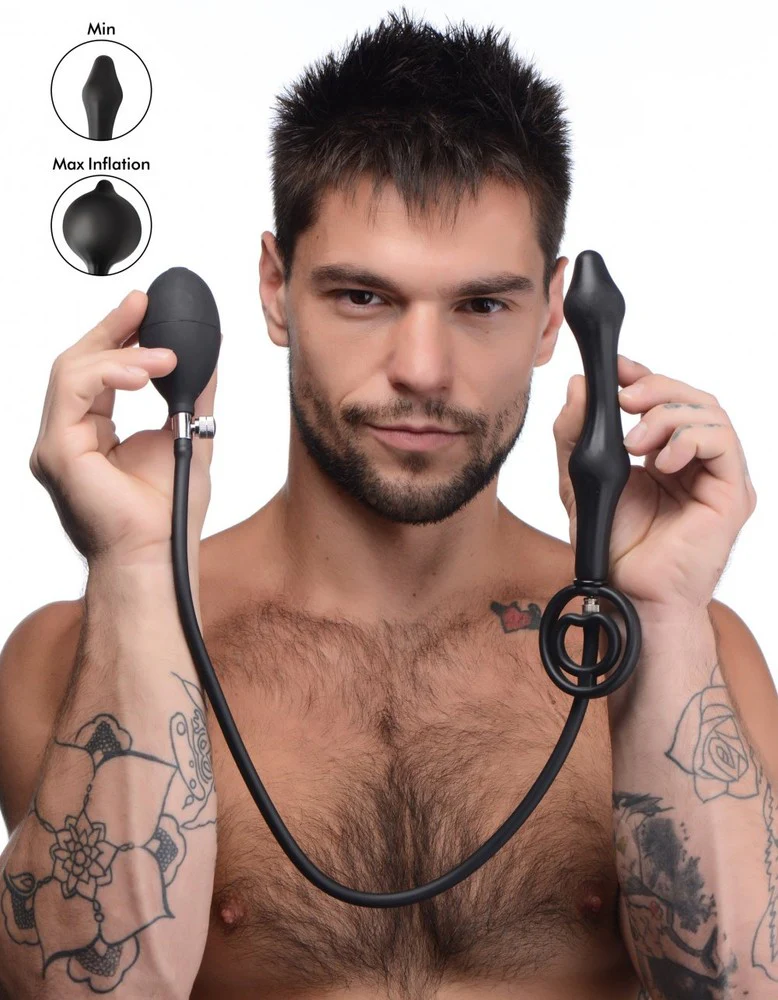 Devils Rattle Inflatable Silicone Anal Plug with Cock and Ball Ring - Image 3