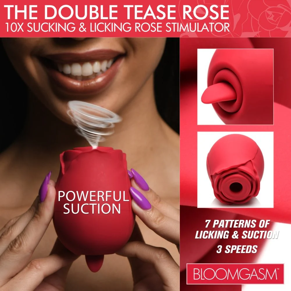 Double Tease Rose 10X Sucking and Licking Silicone Stimulator - Image 2