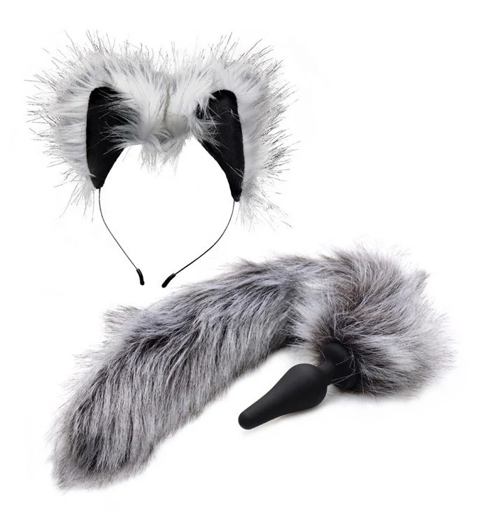 Grey Wolf Tail Anal Plug and Ears Set - Image 4