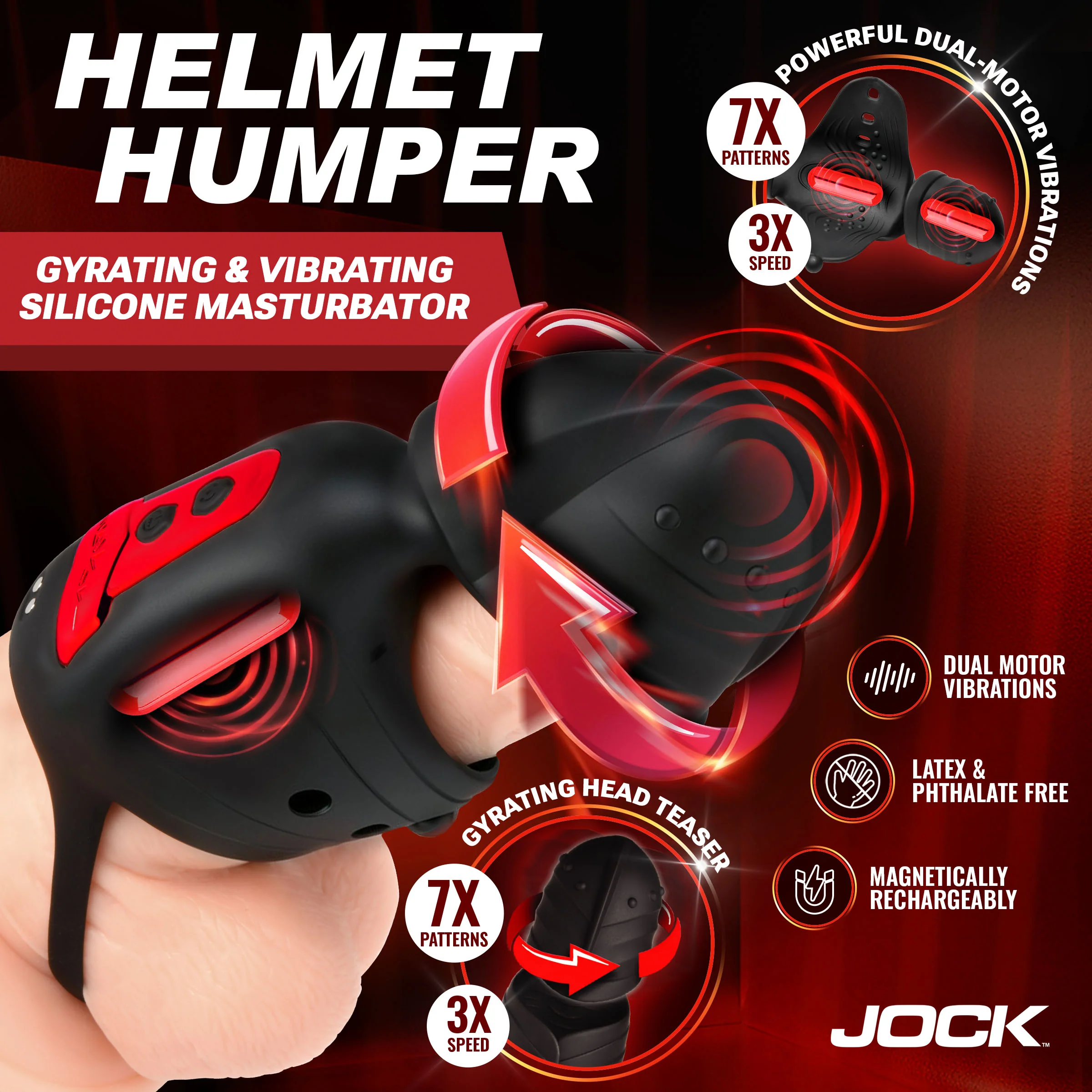 JOCK Advanced Helmet Humper Gyrating & Vibrating Silicone Masturbator - Image 3