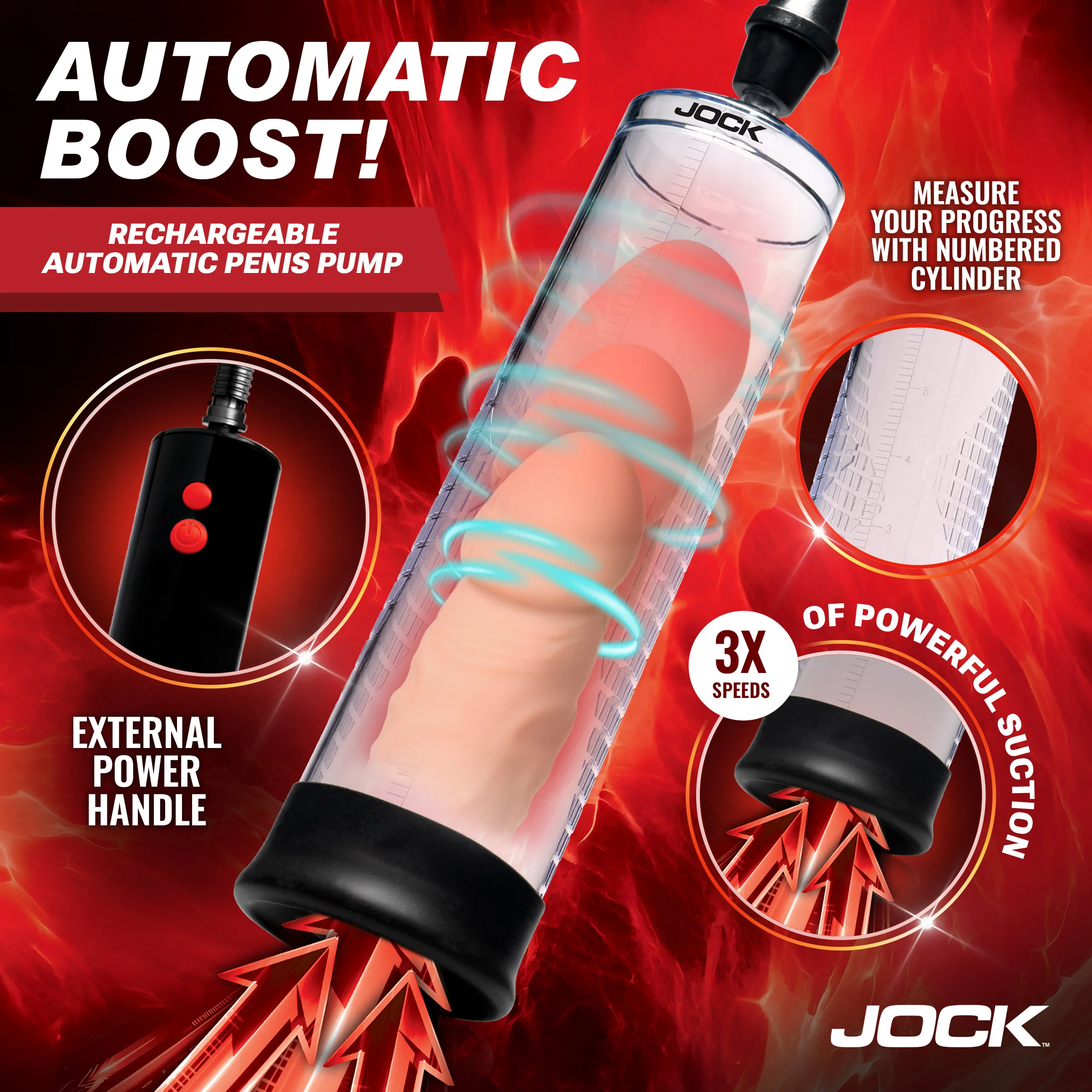 JOCK Advanced Power Up Rechargeable Automatic Penis Pump - Image 3