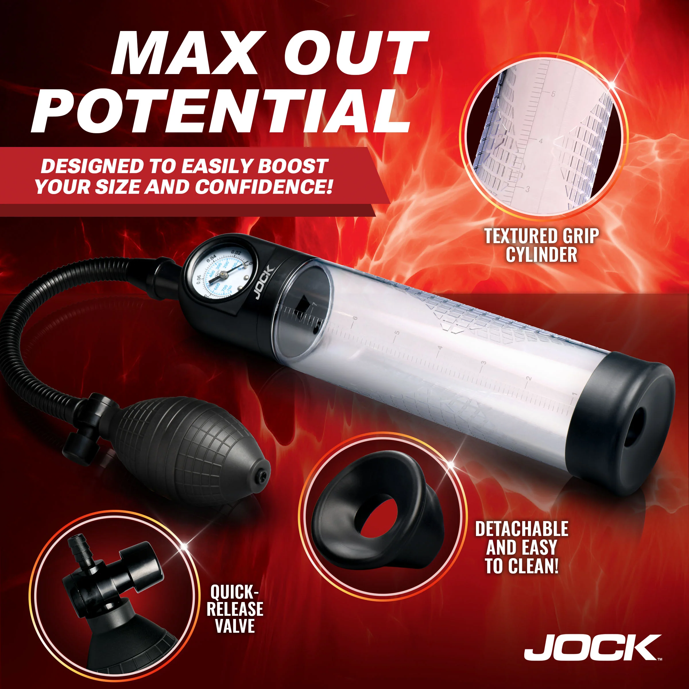 JOCK Advanced Pump Up Gauge Penis Pump with Bulb - Image 3