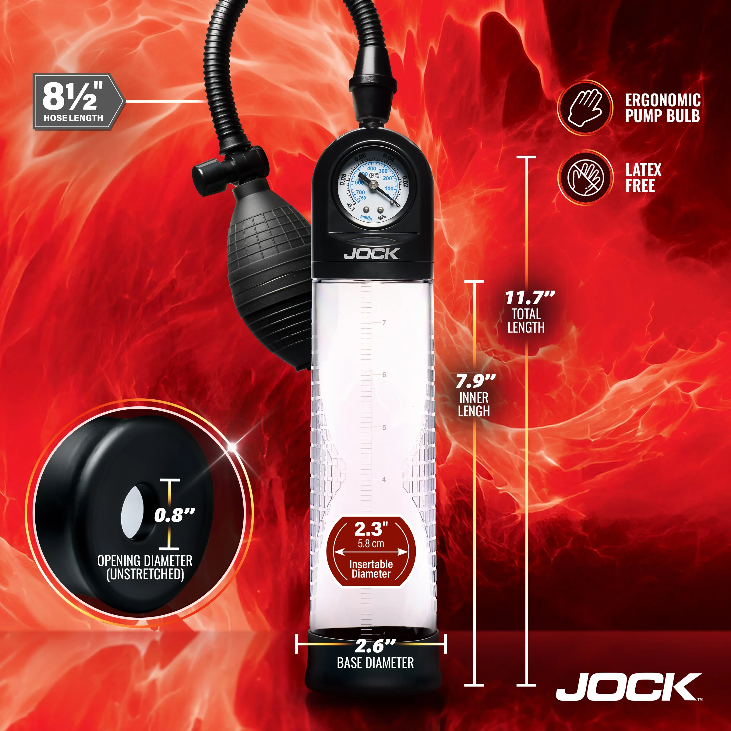 JOCK Advanced Pump Up Gauge Penis Pump with Bulb - Image 4