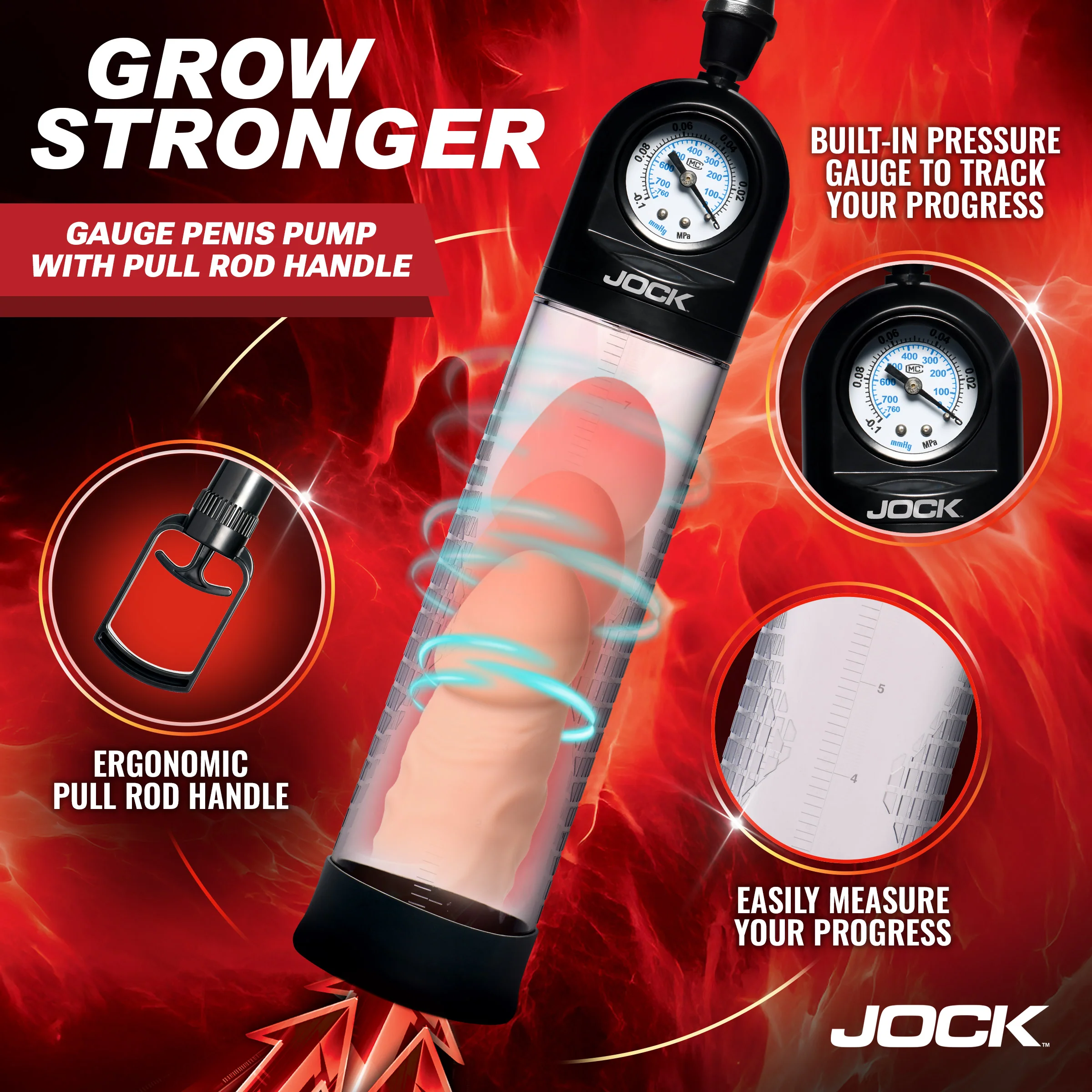 JOCK Advanced Pump Up Gauge Penis Pump with Pull Handle - Image 2