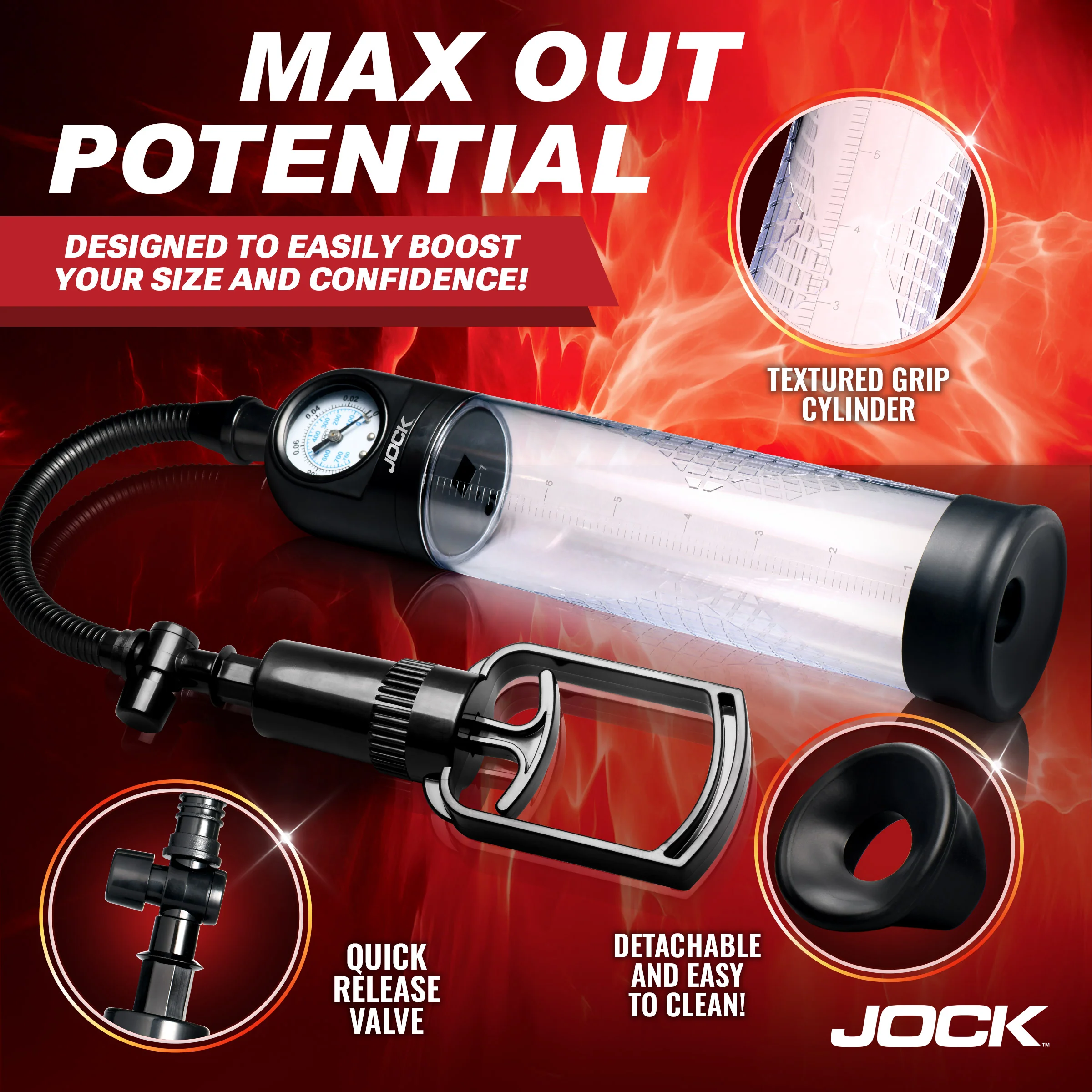 JOCK Advanced Pump Up Gauge Penis Pump with Pull Handle - Image 3