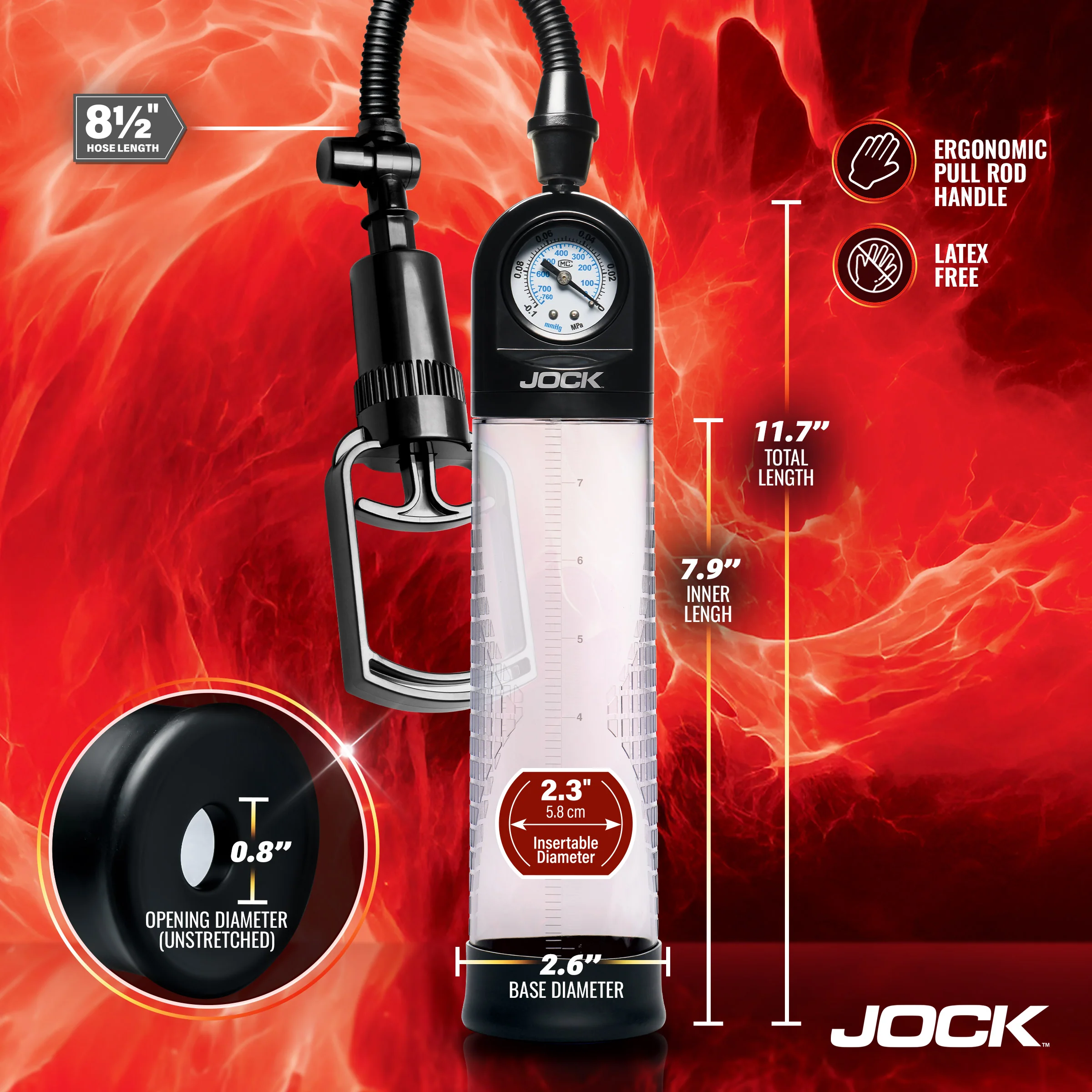 JOCK Advanced Pump Up Gauge Penis Pump with Pull Handle - Image 4