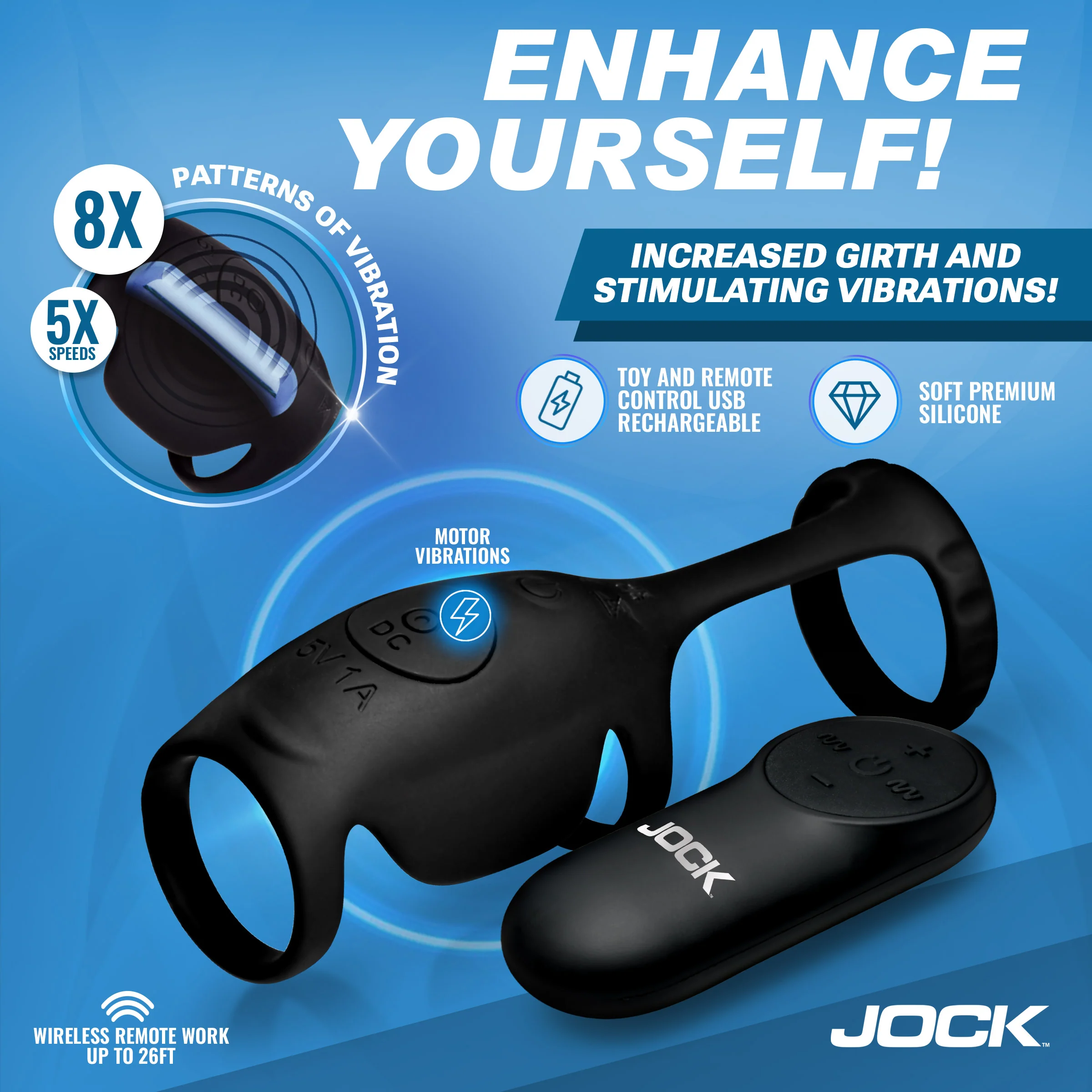 JOCK Enhancers Blitz Vibrating Penis Sleeve C-Ring w/ Remote - Image 2