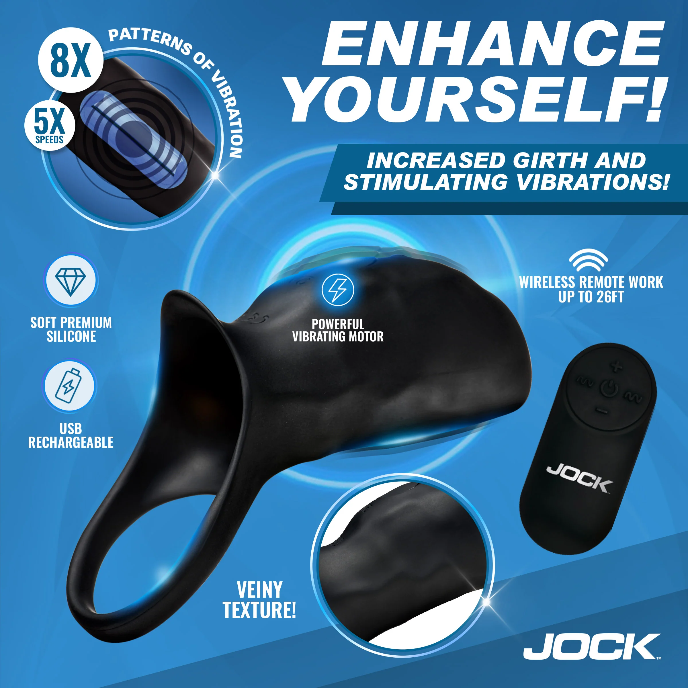 JOCK Enhancers Surge Vibrating Penis Sleeve C-Ring w/ Remote - Image 2
