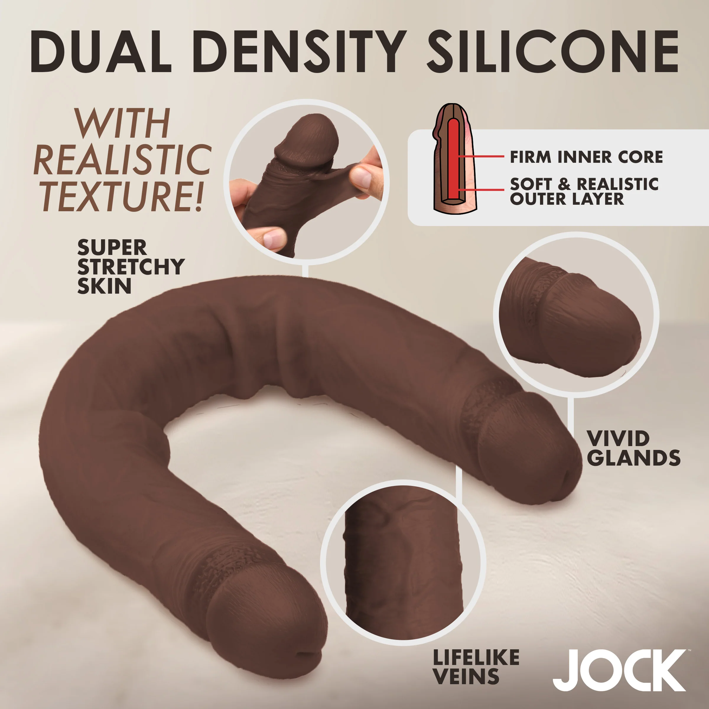 JOCK Real Skin 17.75" Double Dildo - Image 4