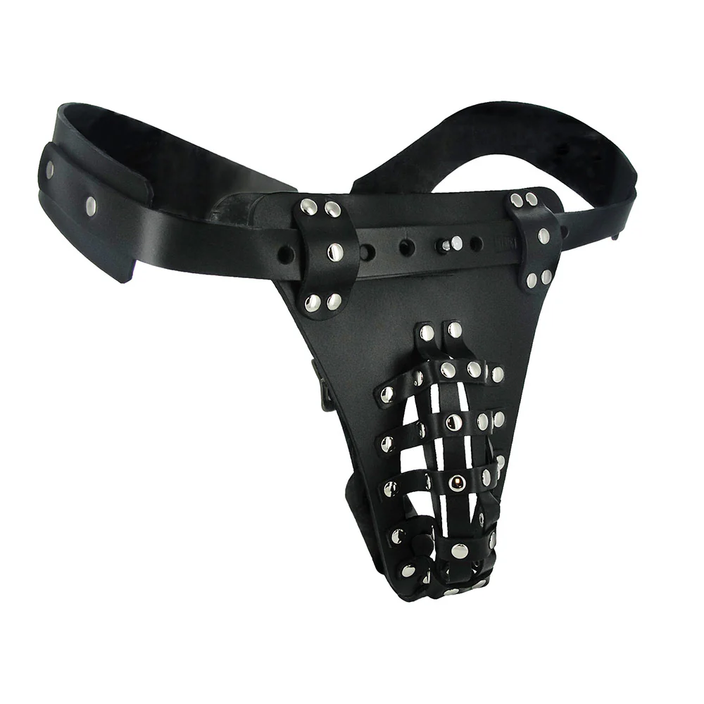 Leather Male Chastity Belt with Anal Plug Harness - Image 5