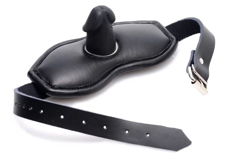 Leather Padded Silicone Penis Mouth Gag - Image 3