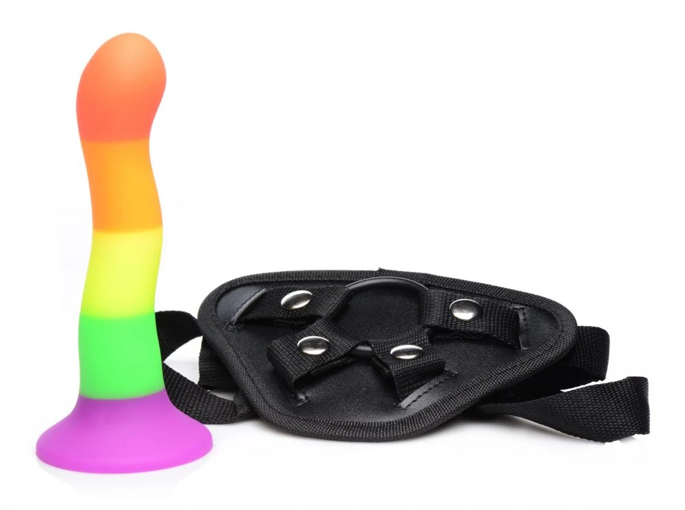 Proud Rainbow Silicone Dildo with Harness - Image 5