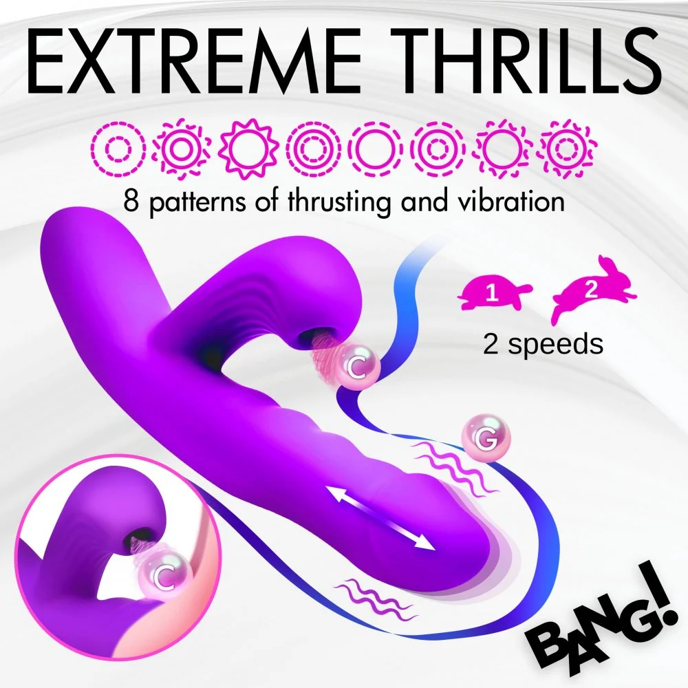 Purple Thrusting and Sucking Silicone Rabbit Vibrator - Image 4