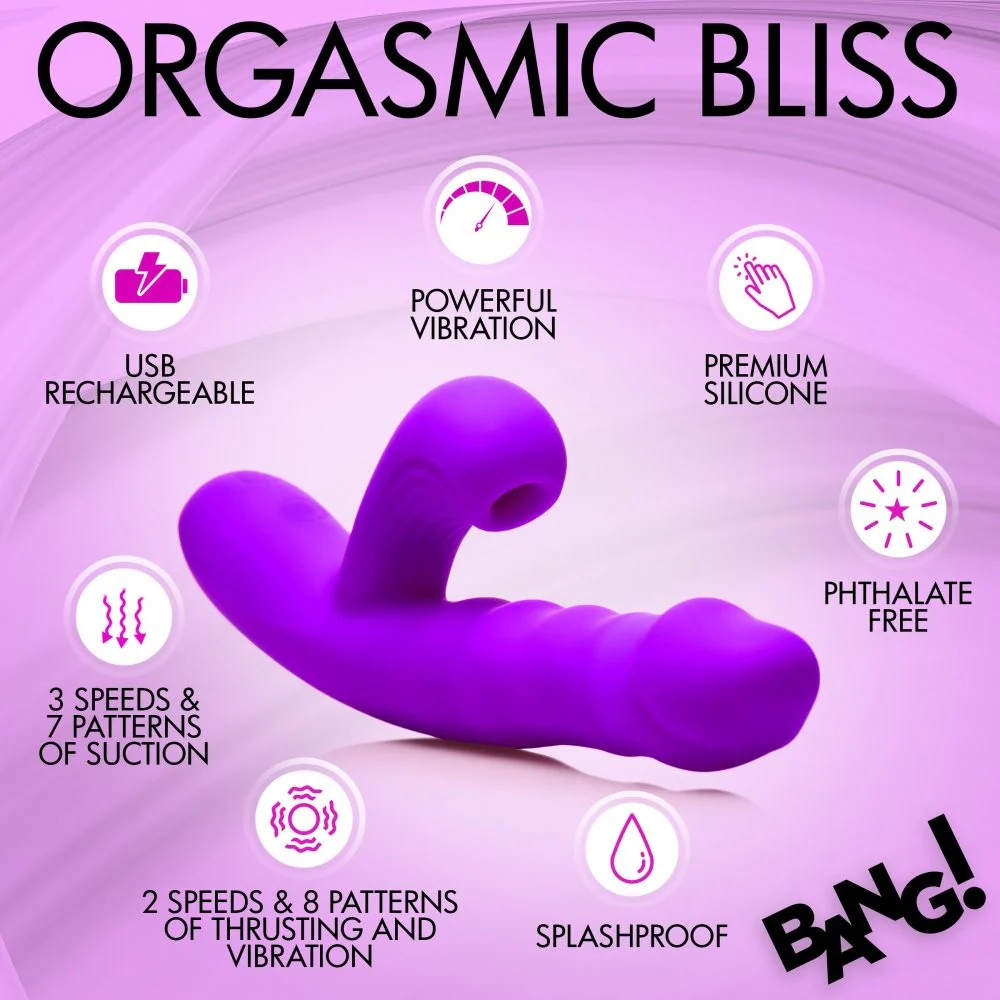 Purple Thrusting and Sucking Silicone Rabbit Vibrator - Image 8
