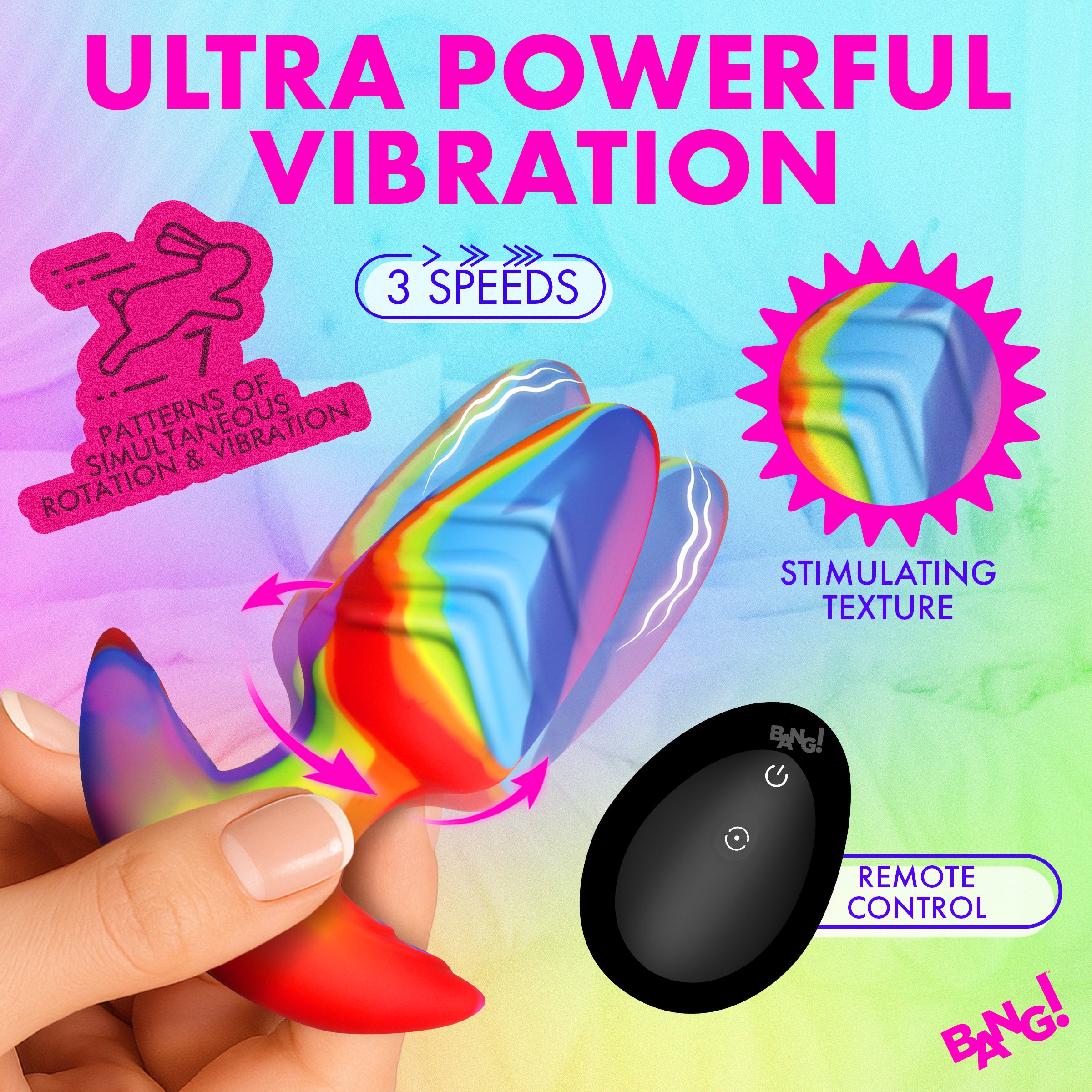Rainbow Rotating & Vibrating Silicone Butt Plug - Image 4