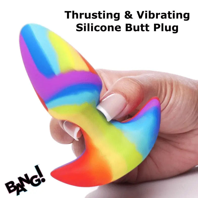Rainbow Thrusting & Vibrating Silicone Butt Plug - Image 2