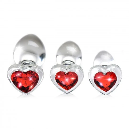 Red Heart Gem Glass Anal Plug Set - Image 4