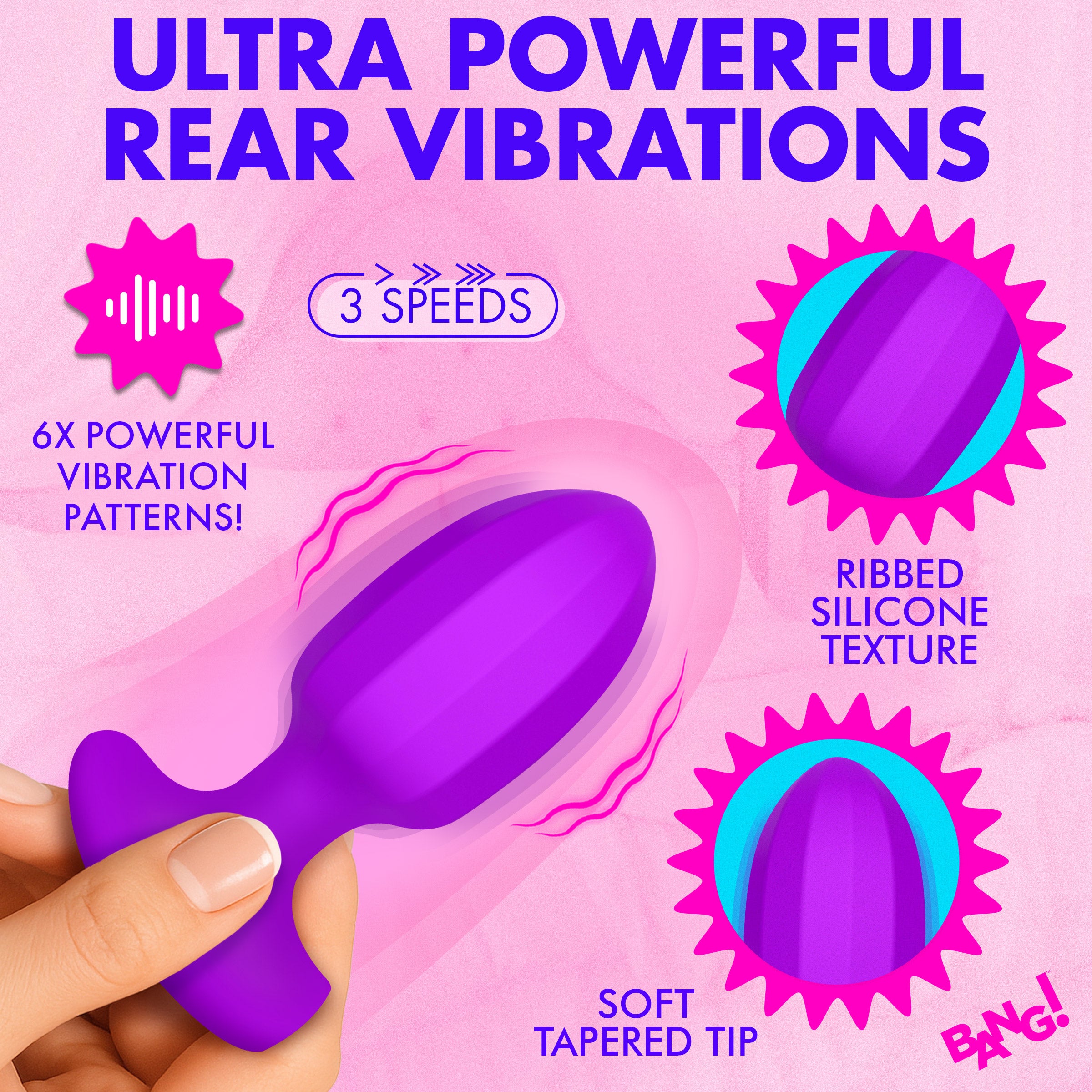 Ribbed Vibrating Silicone Butt Plug - Image 3