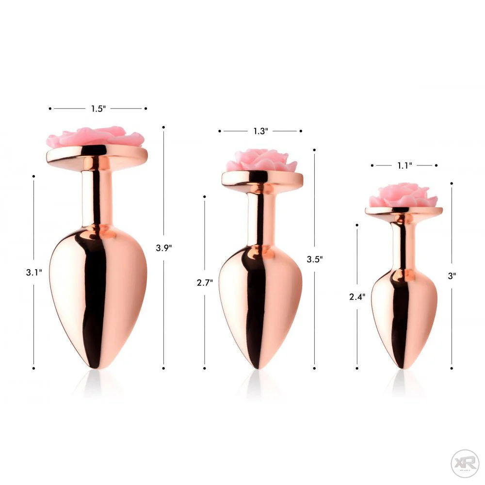 Rose Gold Anal Plug with Pink Flower - Image 2