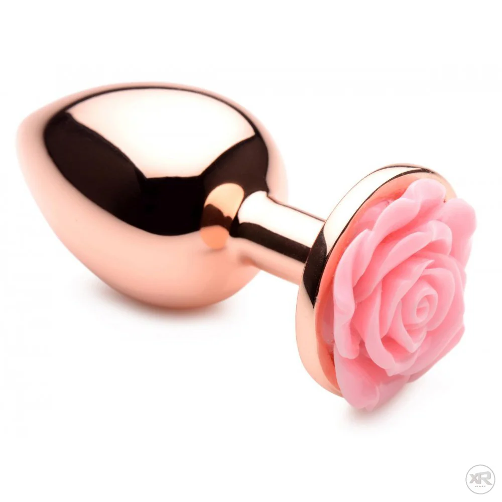 Rose Gold Anal Plug with Pink Flower - Image 3