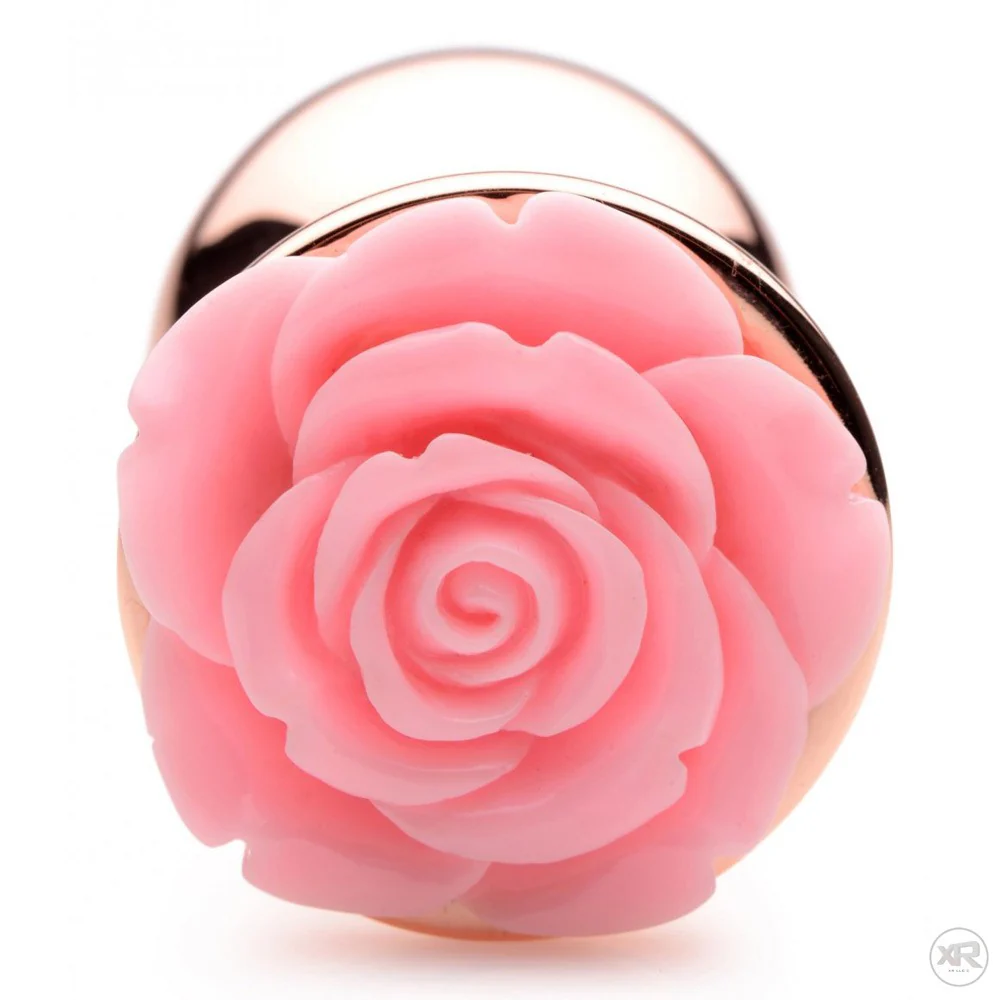 Rose Gold Anal Plug with Pink Flower - Image 4