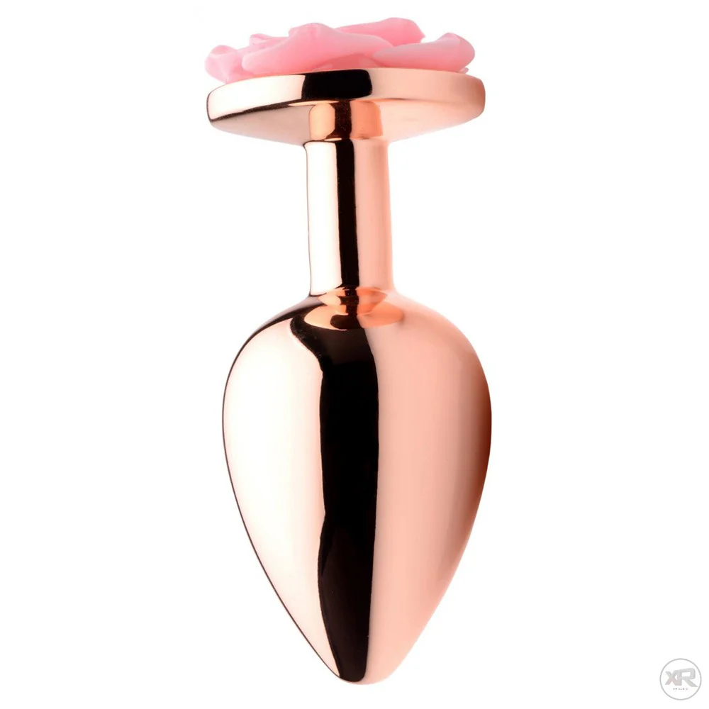 Rose Gold Anal Plug with Pink Flower - Image 5