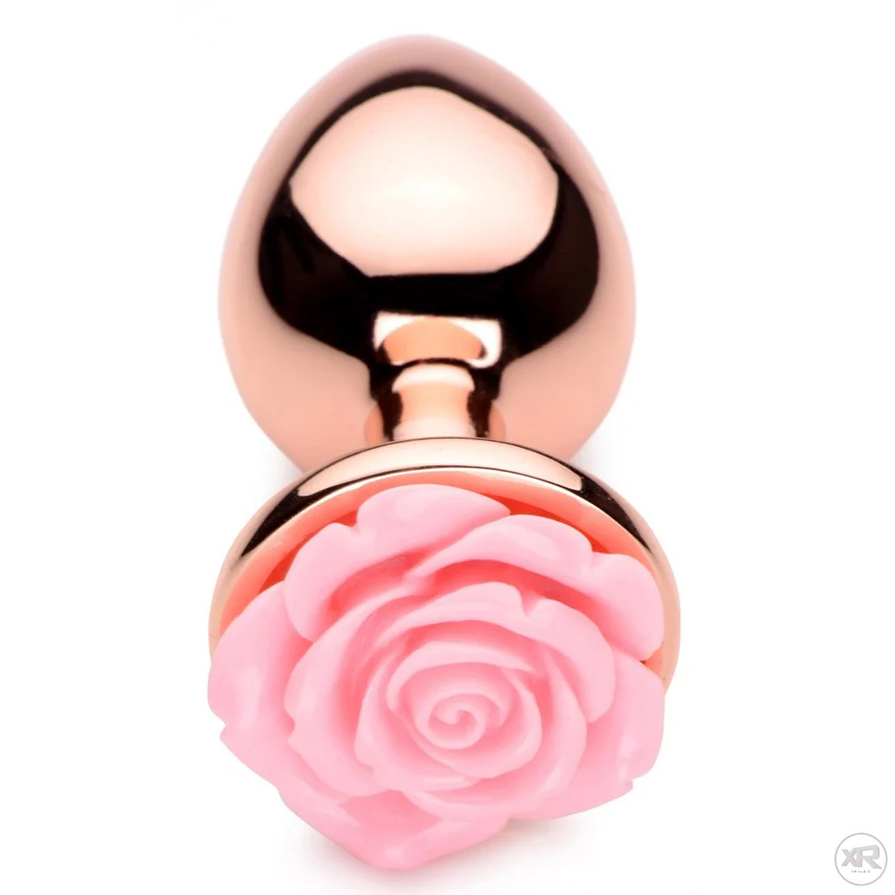 Rose Gold Anal Plug with Pink Flower - Image 6