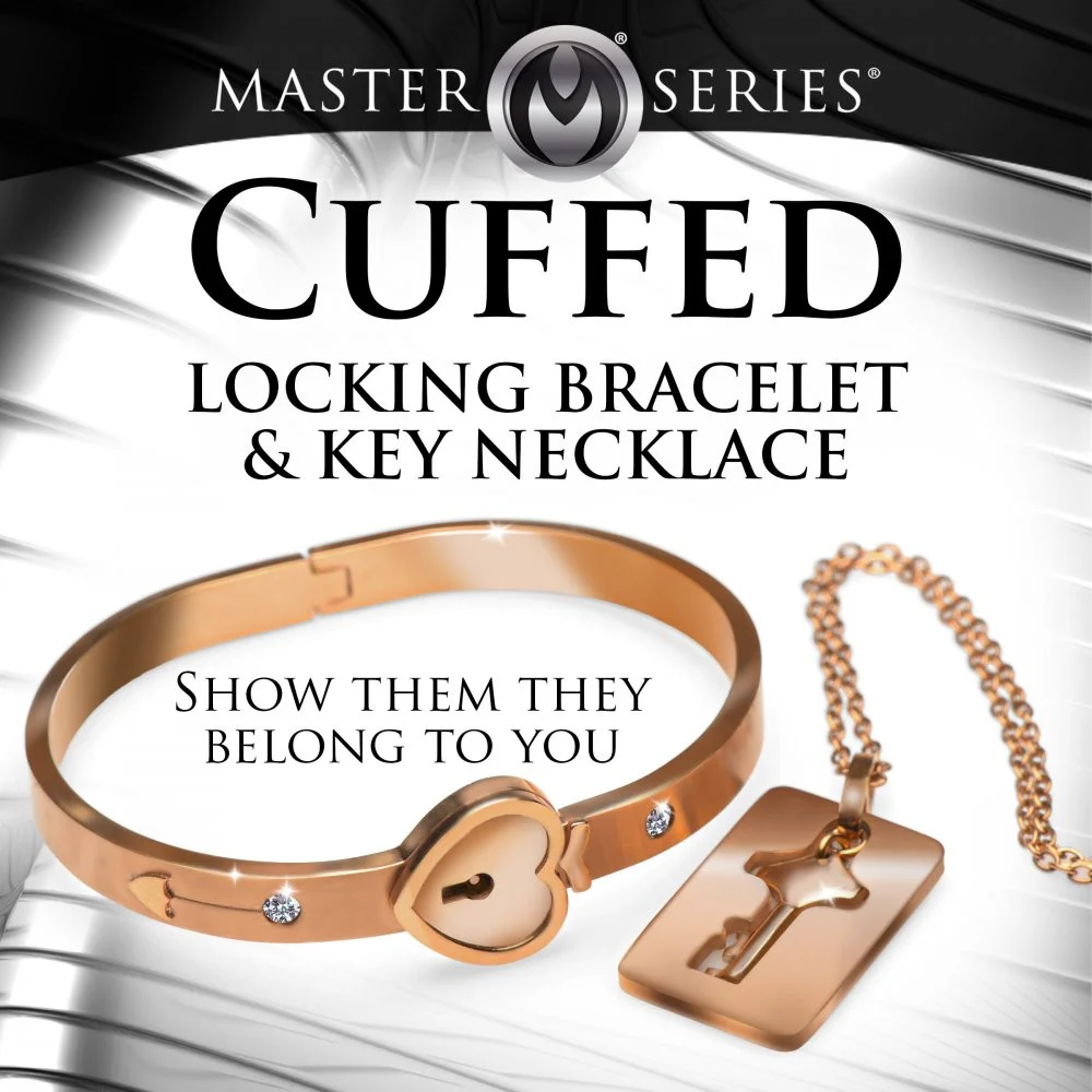 Rose Gold Cuffed Locking Bracelet and Key Necklace - Image 2