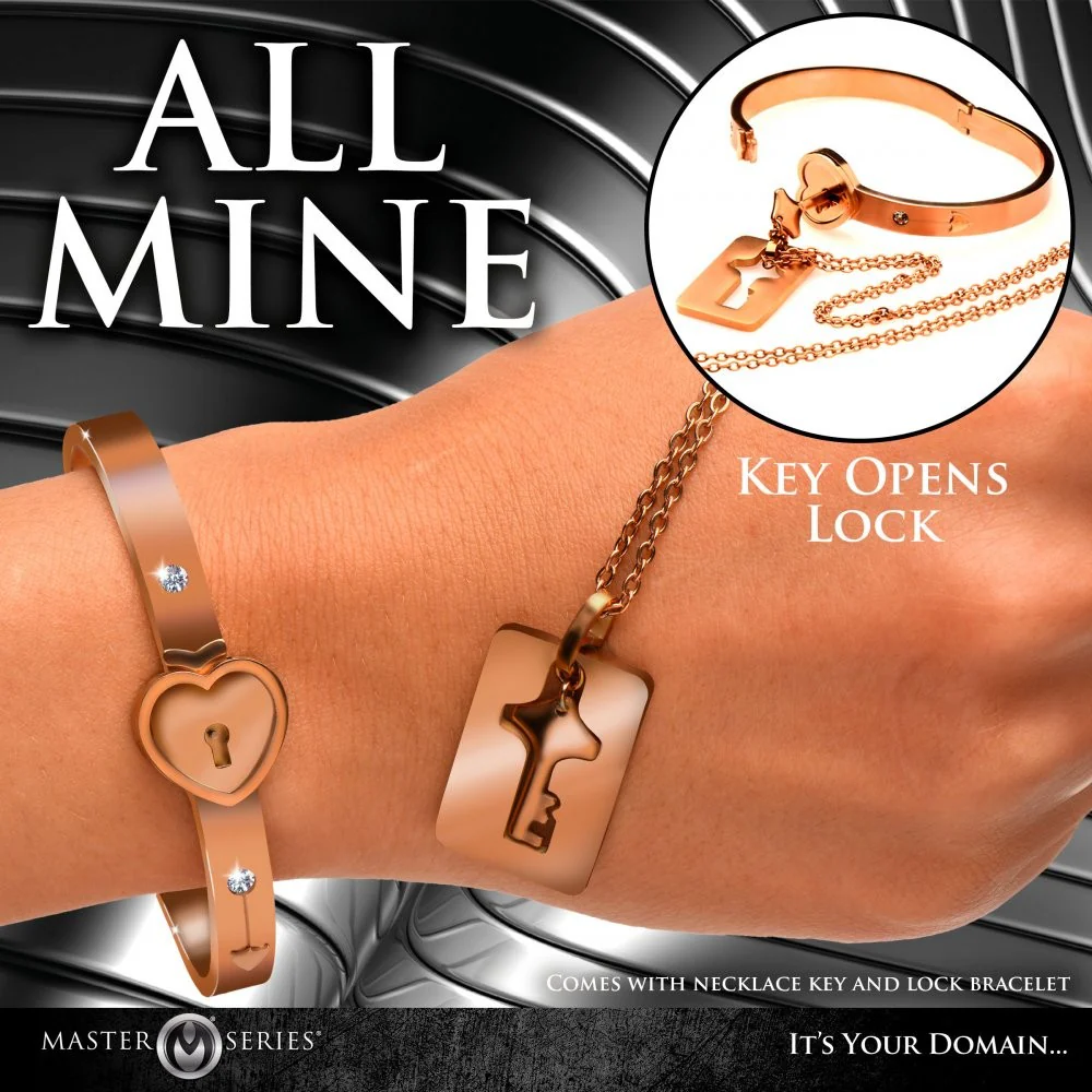 Rose Gold Cuffed Locking Bracelet and Key Necklace - Image 4