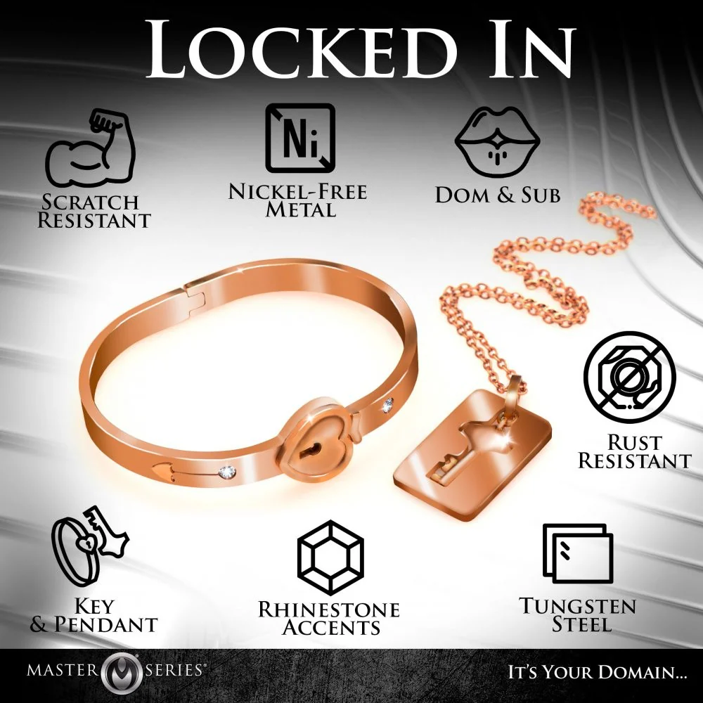 Rose Gold Cuffed Locking Bracelet and Key Necklace - Image 6