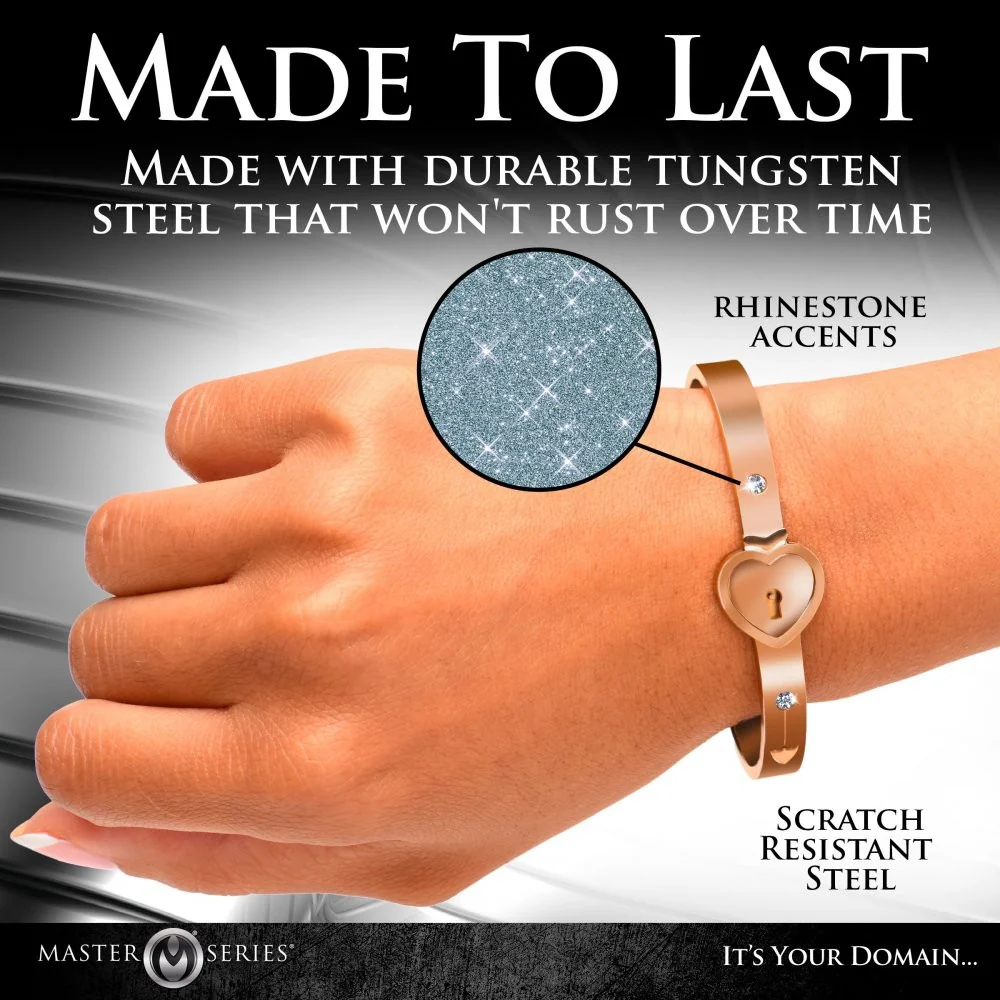 Rose Gold Cuffed Locking Bracelet and Key Necklace - Image 7