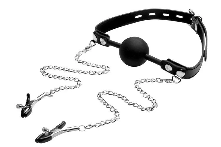 Silicone Ball Gag with Nipple Clamps - Image 3