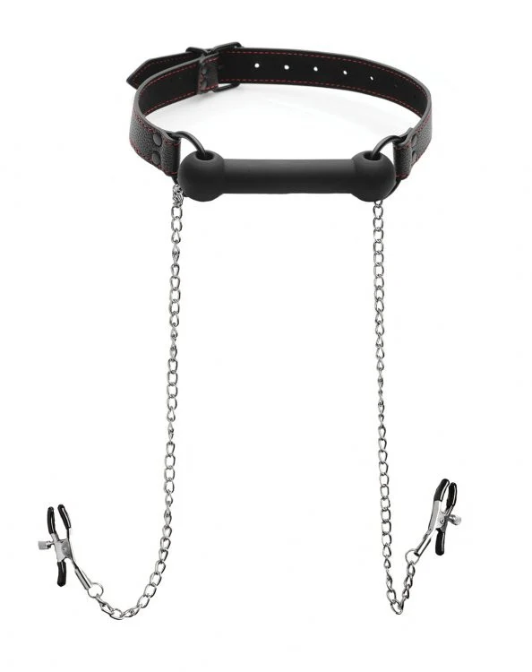 Silicone Bit Gag with Nipple Clamps - Image 4