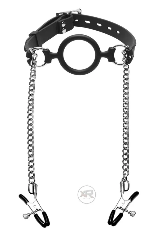 Silicone O-Ring Gag with Nipple Clamps - Image 3