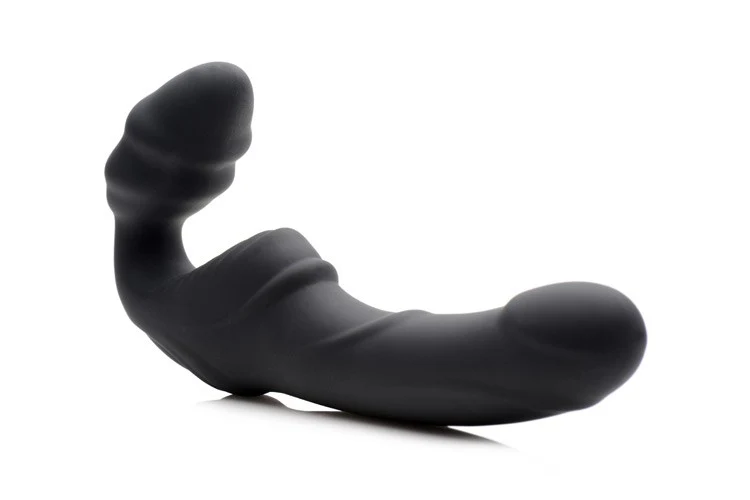 Slim Rider Ribbed Vibrating Silicone Strapless Strap On - Image 8