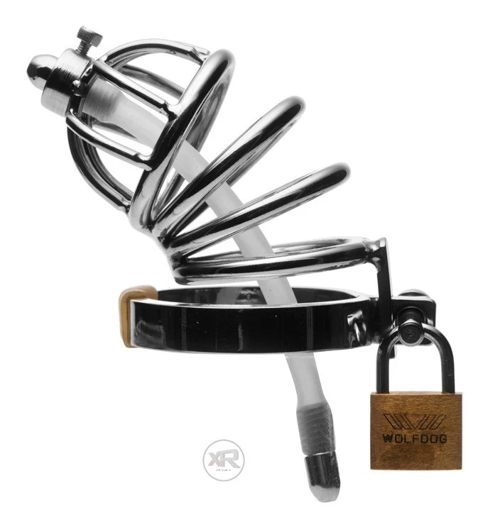 Stainless Steel Chastity Cage with Urethral Insert - Image 5