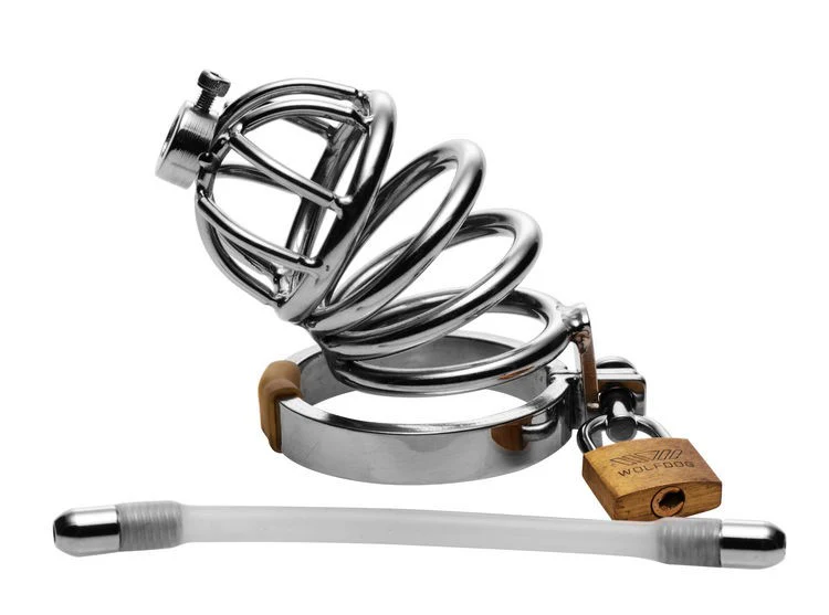 Stainless Steel Chastity Cage with Urethral Insert - Image 6