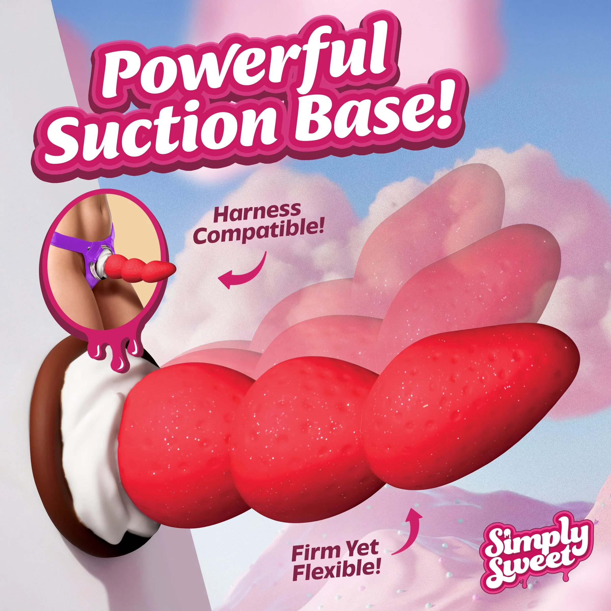 Strawberry Sweet Cream Premium Silicone Dildo w/ Suction Base - Image 3