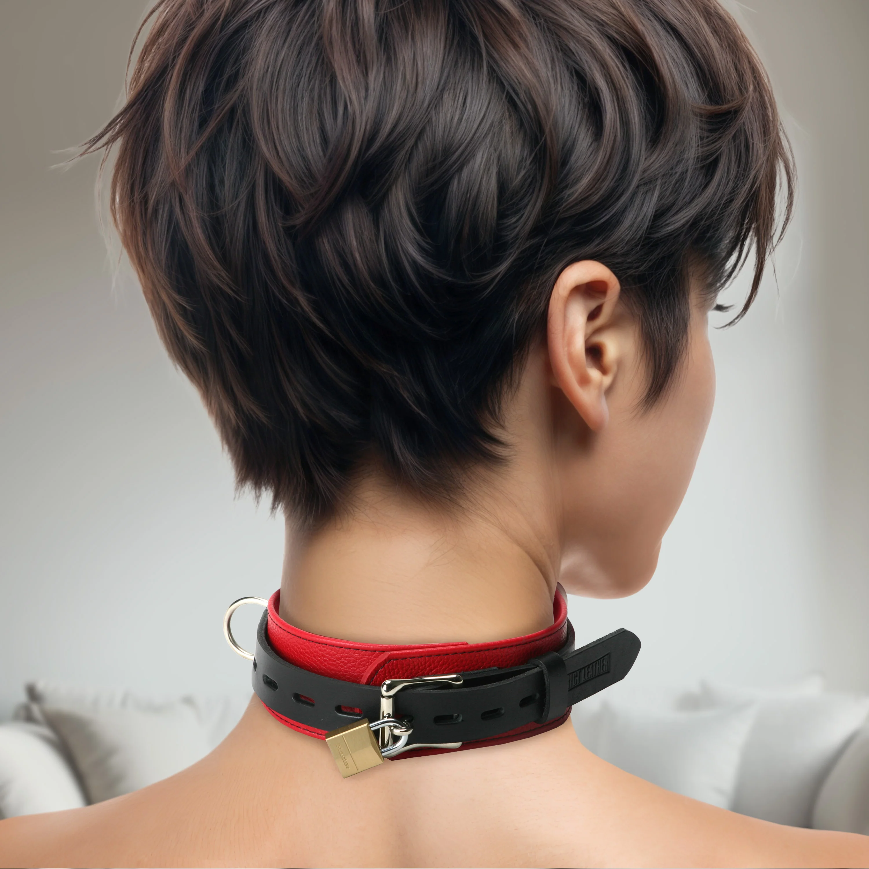 Strict Leather Deluxe Locking Red/Black Collar - Image 3