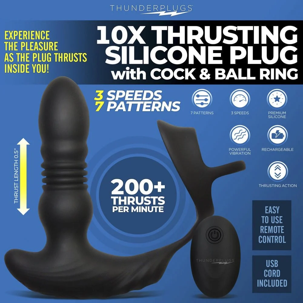 Thrusting Vibrator with Cock and Ball Ring and Remote - Image 3