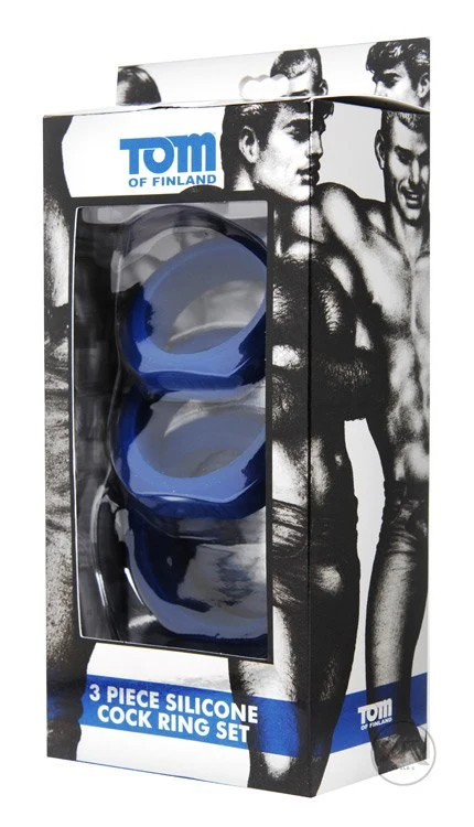 Tom of Finland Blue 3 Piece Silicone Cock Ring Set - Image 3